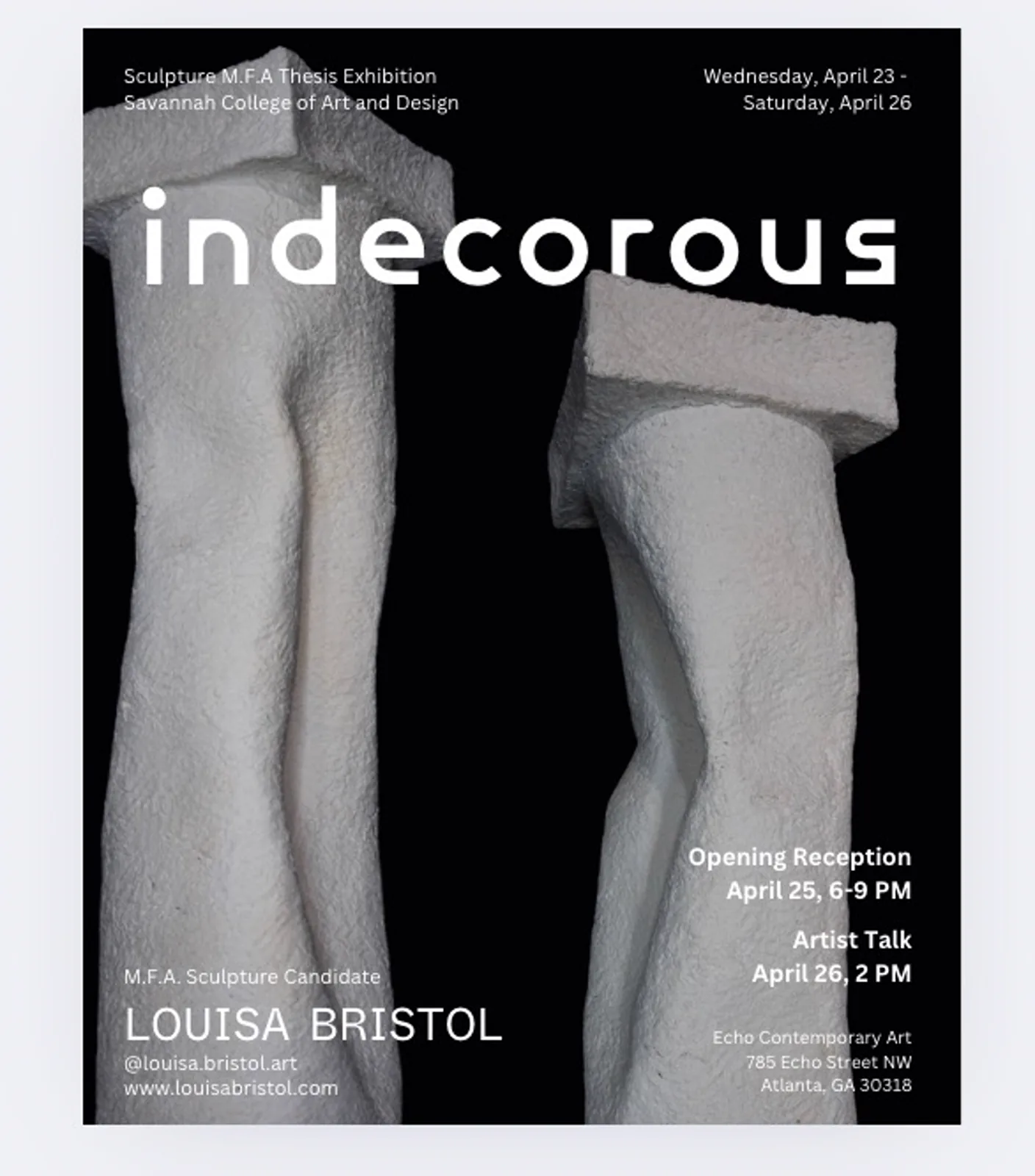Indecorous — Sculpture MFA thesis exhibition title card